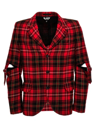 Shop Comme Des Garcons Black Check Single-breasted Blazer Jackets Red
