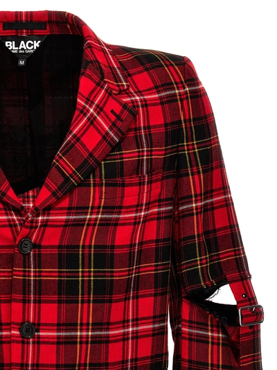Shop Comme Des Garcons Black Check Single-breasted Blazer Jackets Red