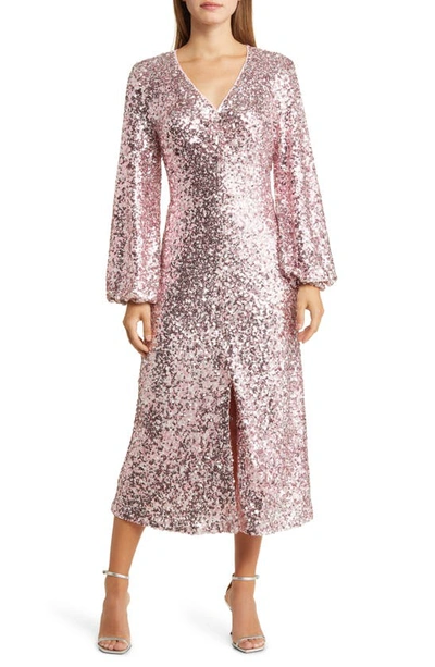 Shop Melloday Long Sleeve Sequin Midi Dress In Pink