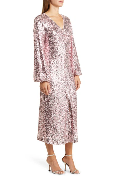 Shop Melloday Long Sleeve Sequin Midi Dress In Pink