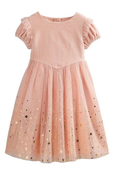 Shop Mini Boden Kids' Foil Star Tulle Party Dress In Provence Dusty Pink / Gold