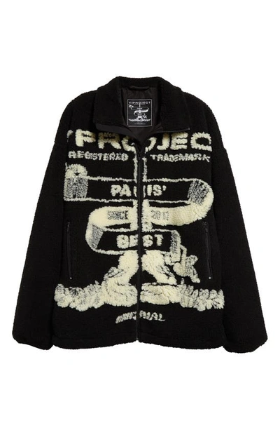 Shop Y/project Paris Best Oversize Jacquard Fleece Jacket In Black/ Off White