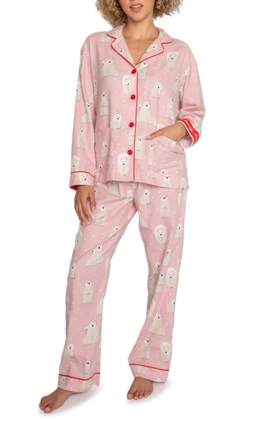 Shop Pj Salvage Polar Bear Polka Dot Cotton Flannel Pajamas In Pink Dream