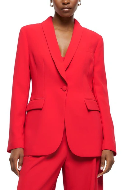 River Island Shawl Collar Tuxedo Blazer In Red