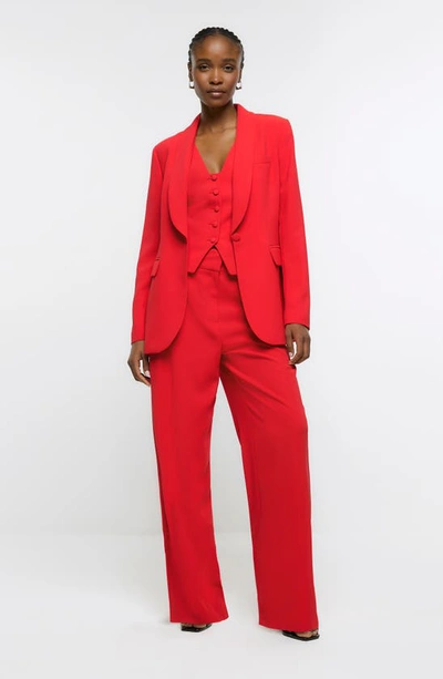 River Island Shawl Collar Tuxedo Blazer In Red
