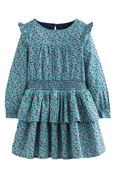 Shop Mini Boden Kids' Floral Ruffle Long Sleeve Tiered Dress In Ditsy Floral