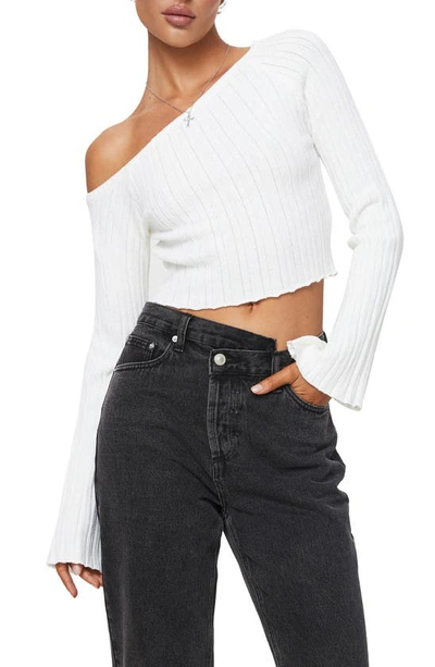 Shop Princess Polly Santorini One-shoulder Crop Sweater In Ivory