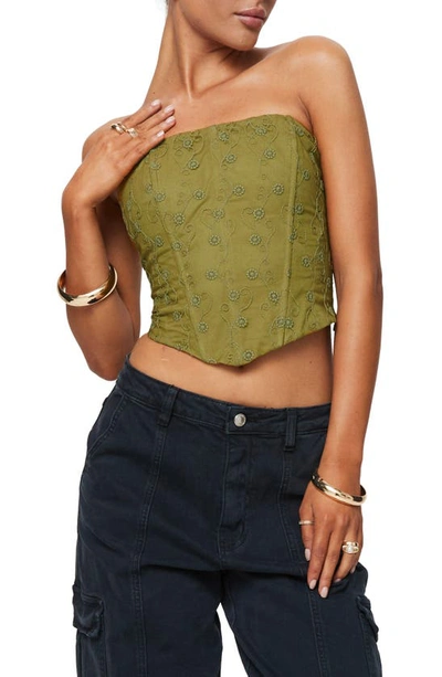 Shop Princess Polly Field Daisies Embroidered Corset Top In Green