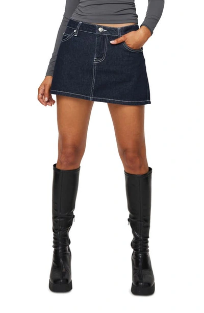 Shop Princess Polly Bracken Low Rise Denim Miniskirt In Navy