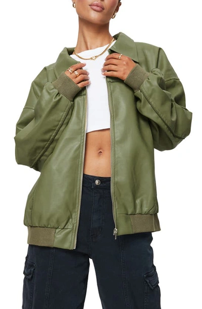 Shop Princess Polly Goldsmith Faux Leather Bomber Jacket In Green