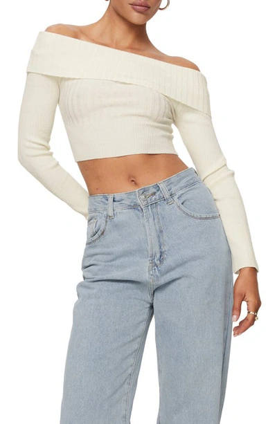 Shop Princess Polly Tagula Off-the-shoulder Rib Crop Sweater In Cream