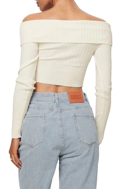 Shop Princess Polly Tagula Off-the-shoulder Rib Crop Sweater In Cream