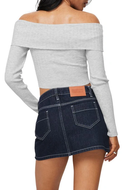 Princess Polly Tagula Off The Shoulder Mixed Rib Crop Sweater In Grey