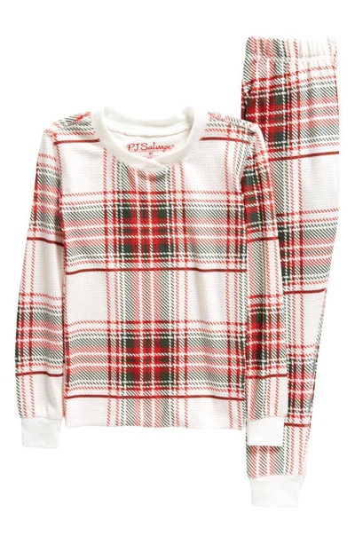 Shop Pj Salvage Kids' Plaid Fitted Two-piece Pajamas In Ivory