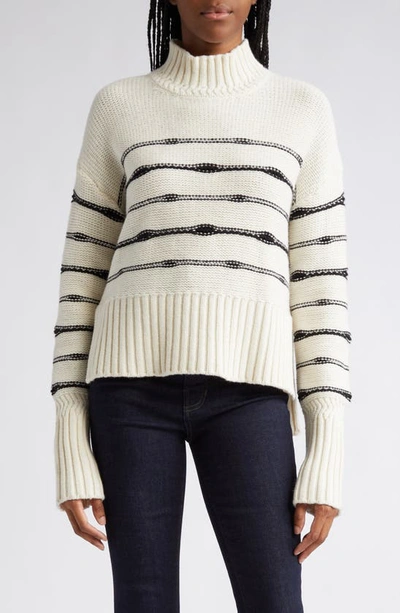 Shop Veronica Beard Viori Stripe Wool Blend Mock Neck Sweater In White Black