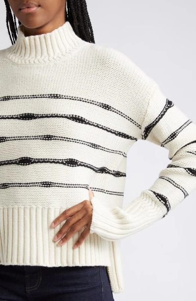 Shop Veronica Beard Viori Stripe Wool Blend Mock Neck Sweater In White Black