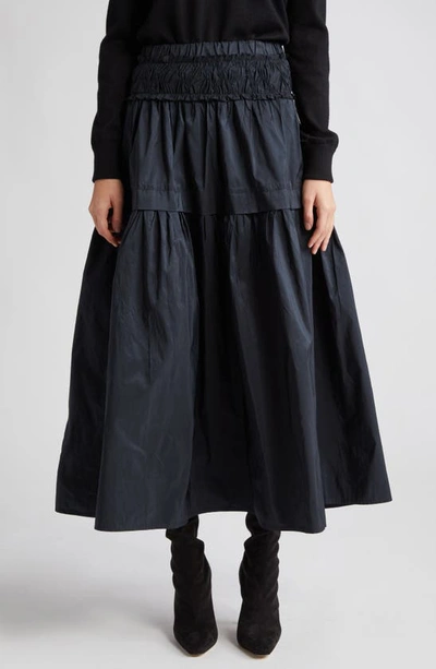 Shop Sea Diana Smocked Taffeta Midi Skirt In Black
