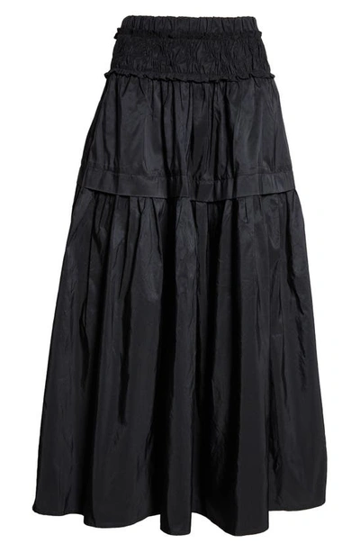 Shop Sea Diana Smocked Taffeta Midi Skirt In Black