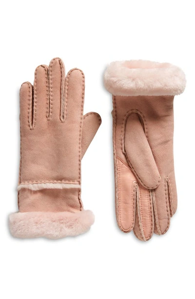 Shop Ugg Seamed Touchscreen Compatible Genuine Shearling Gloves In Apple Blossom