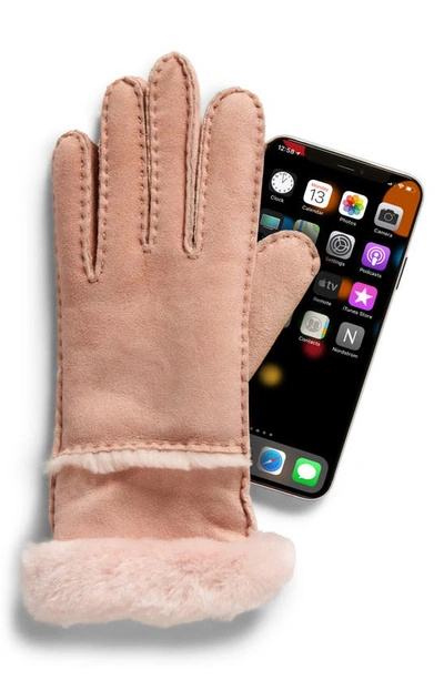 Shop Ugg Seamed Touchscreen Compatible Genuine Shearling Gloves In Apple Blossom