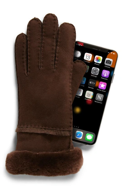Shop Ugg Seamed Touchscreen Compatible Genuine Shearling Gloves In Burnt Cedar