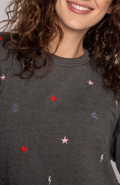 Shop Pj Salvage Love Life Embroidered Fleece Pajamas In Heather Slate