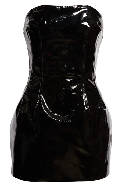 Shop Laquan Smith Strapless Patent Leather Corset Minidress In Black