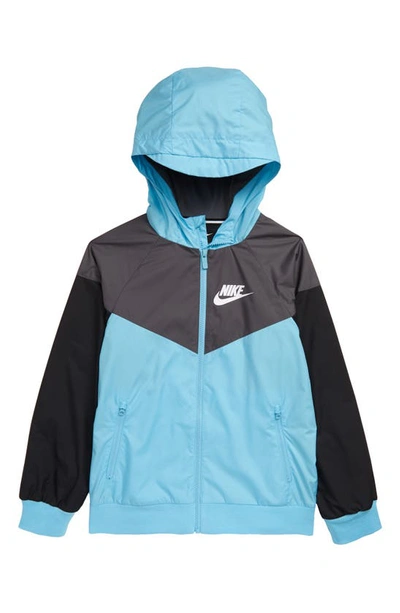 Shop Nike Windrunner Water Resistant Hooded Jacket In Blue Gaze / Grey/ Black