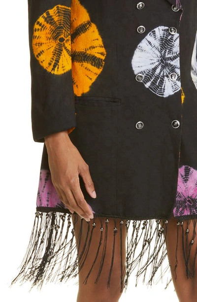 Shop Busayo Demi Floral Print Fringe Long Sleeve Blazer Dress In Black