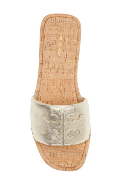 Shop Tory Burch Double T Sport Slide Sandal In Spark Gold / Cork