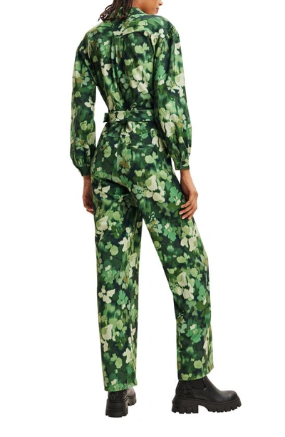 Shop Desigual Ronda Floral Camo Long Sleeve Belted Jumpsuit In Green