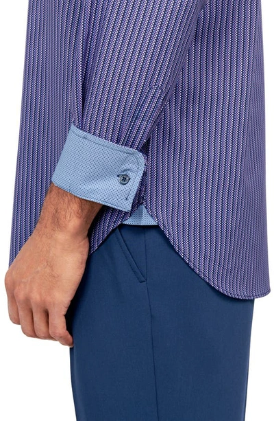 Shop Wrk Checkerboard Stripe Performance Dress Shirt In Purple