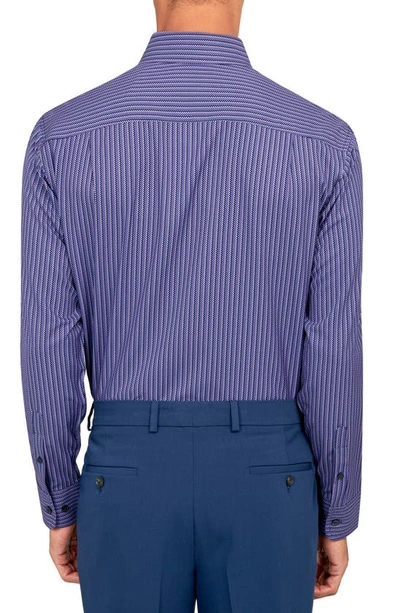 Shop Wrk Checkerboard Stripe Performance Dress Shirt In Purple