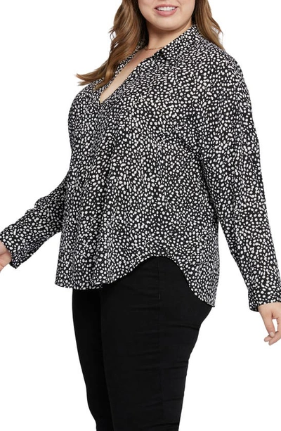 Shop Nydj Becky Recycled Polyester Georgette Popover Blouse In Dillon Dots