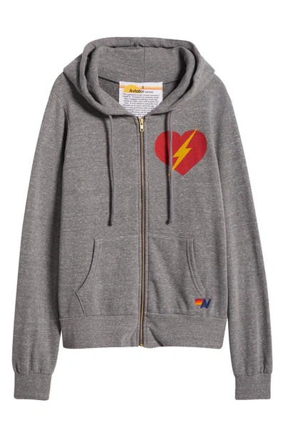 Aviator Nation Bolt Heart Graphic Zip-up Hoodie In Heather Grey