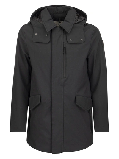 Shop Woolrich Barrow Mac Soft Shell Jacket With Removable Hood In Black