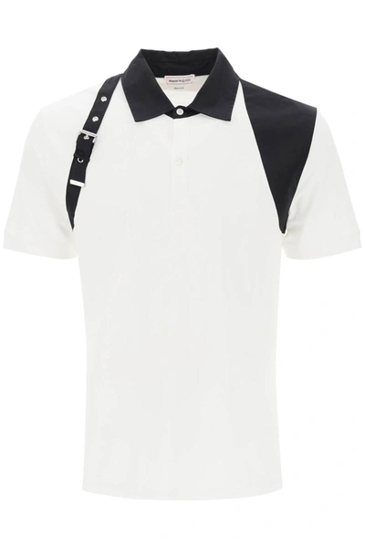 Shop Alexander Mcqueen Harness Polo Shirt In Piqué And Popeline In White