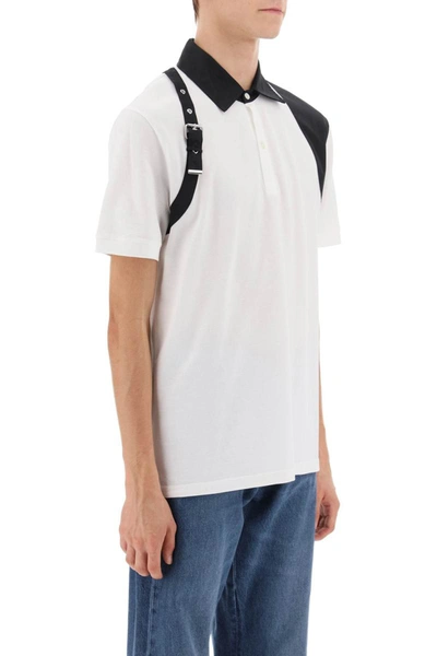 Shop Alexander Mcqueen Harness Polo Shirt In Piqué And Popeline In White