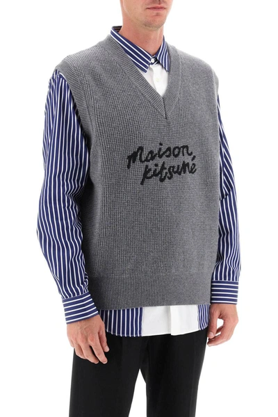 Shop Maison Kitsuné Maison Kitsune Logo Lettering Inlay Vest In Grey