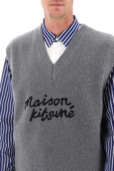 Shop Maison Kitsuné Maison Kitsune Logo Lettering Inlay Vest In Grey