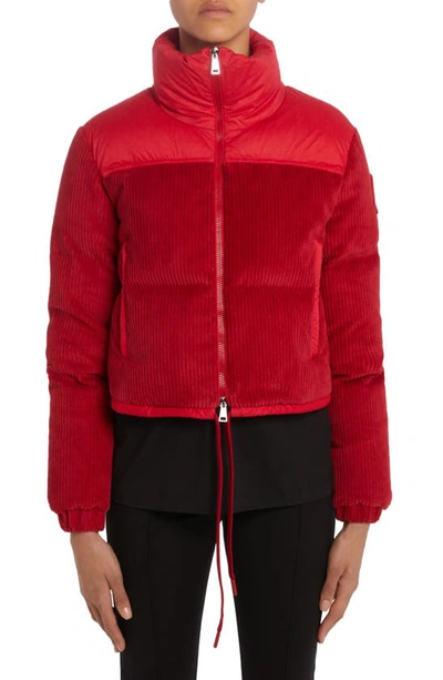 Shop Moncler Waitaki Mixed Media Down Puffer Jacket In Red
