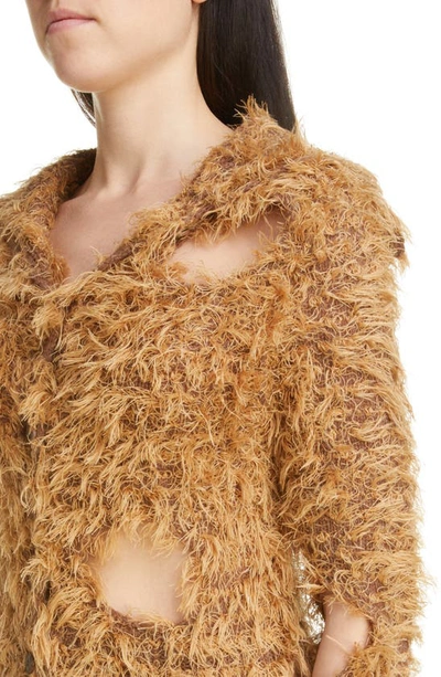 Shop Acne Studios Kozzie Distressed Hairy Web Wool Blend Cardigan In Camel Brown