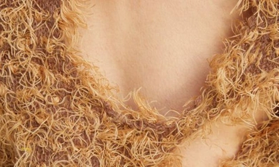 Shop Acne Studios Kozzie Distressed Hairy Web Wool Blend Cardigan In Camel Brown