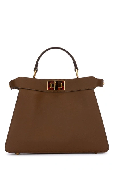 Shop Fendi Peekaboo I See U Small Top Handle Bag In Marrone