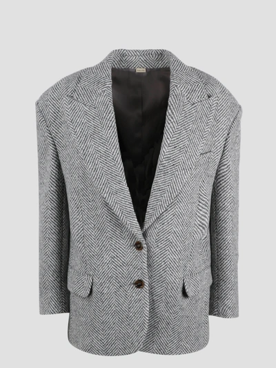 Shop Gucci Padded Shoulder Wool Jacket In Grey