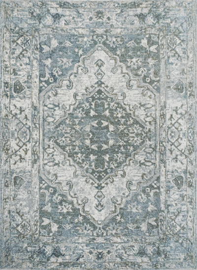 Jonathan Y Pavel Distressed Medallion Low-pile Machine-washable Blue/cream Area Rug