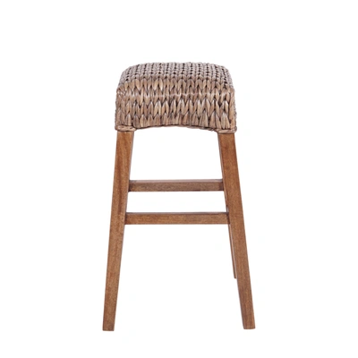 Jonathan Y Maui 29.5" Rustic Bohemian Hyacinth/wood Backless Bar Stool, Brown Wash Woven Seat With Natural Wood