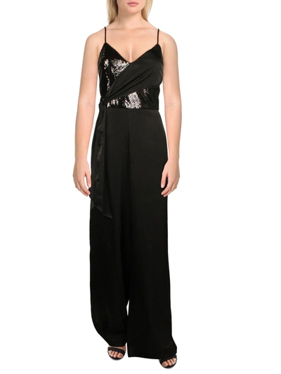 Shop Aidan Mattox Womens Sequin Flare Leg Jumpsuit In Black