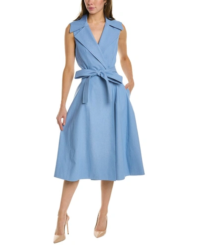 Shop Oscar De La Renta Denim Silk-lined Wrap Dress In Blue