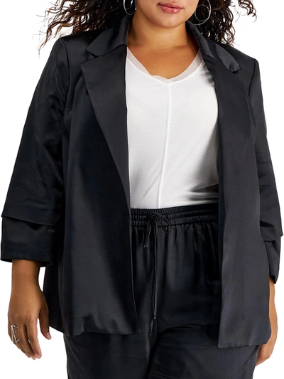 Shop Bar Iii Plus Womens Satin Notch Collar Open-front Blazer In Black